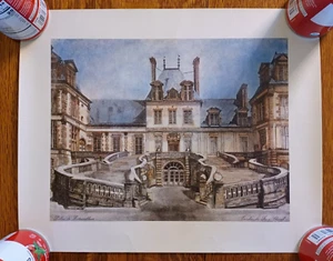Fontainebleau Chateau Print Horseshoe Stairs Lithograph - Picture 1 of 4