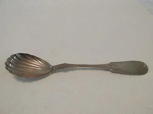 Antique Coin Silver SERVING SPOON I Reed & Son PHila Shell Bowl Fiddle 1830-1864 - Picture 1 of 10