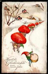 Postal Año Nuevo Felicitaciones, Artistas, Desfile de Setas Enanos, Sello - Imagen 1 de 2