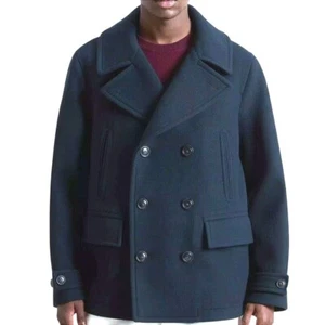 Vtg 2007 Old Navy Men Sz S Premium Wool Double Breasted Navy Flannel Peacoat - Picture 1 of 14