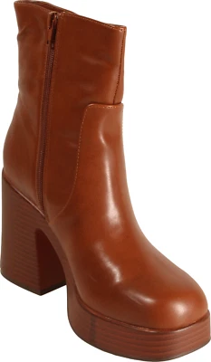 Wild Pair Stellaa Mujer Tacón Botín Coñac Cuero Liso EE. UU. 8.5 Foto 1 de 4