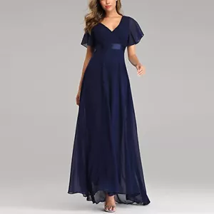 NWT $110 NAVY BLUE SIZE M Evening Dresses Long Evening Dresses CHIFFON FORMAL - Picture 1 of 8