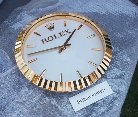 ROLEX wallclock 100% ORIGINAL used clock wall VERY RARE 14 inch INDUCTA gold Cover