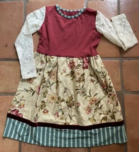 Persnickety Floral Dress Lace Long Sleeves Burgundy Green Girls Size 7 NWT - Picture 1 of 3
