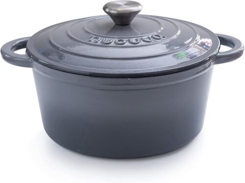 Non-Stick Enamelled Casserole Cast Iron Large Cooking Pot w/ Lid 4.7L By Nuovva