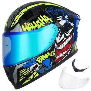 ILM Yellow Full Face Motorcycle Helmets Mirrored&Clear Visors with 2 Fins DOT - Picture 1 of 14