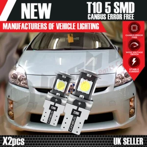 2x T10 5 SMD LED SIDELIGHTS BULBS WHITE XENON CANBUS FREE ERROR TOYOTA PRIUS - Picture 1 of 5