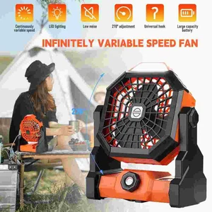Portable Battery Powered Camping Fan USB Rechargeable Variable Speed w/LED Light - Picture 1 of 17