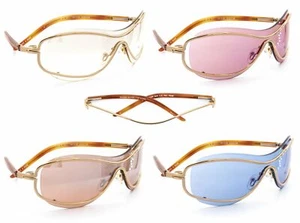 1 Frame w/ 4 Fashionable Magnetic Clip-On Sunglass Lenses - Unisex - Gold - Picture 1 of 8