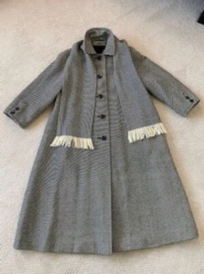 Aquascutum Rare Vintage Pure Wool Black and White Long Over Coat - Size 06/08 - Picture 1 of 8