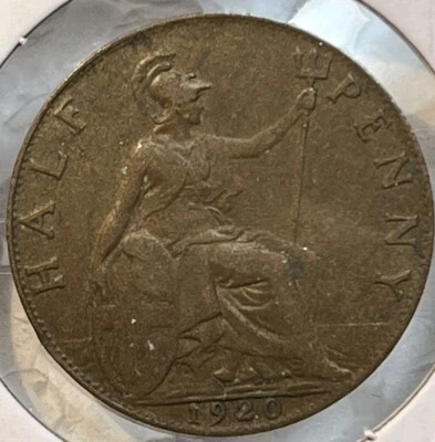 Great Britain 1920 Large One Half 1/2 Penny XF Condition Coin KM# 809 - Image 1 of 4
