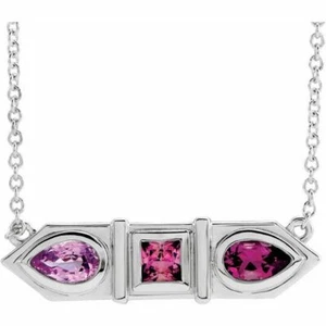 Pink Multi-Gemstone Geometric Bar 18" Necklace In Platinum - Picture 1 of 3