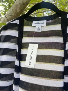 Black and White Stripe Open Cardigan Size Med/ Retails $88.00 / Peck&Peck - Picture 1 of 6