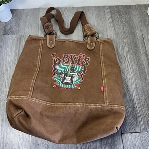 Vintage Levis Bag Brown Canvas Purse Tote With Guitar Logo Shoulder Bag - Picture 1 of 9