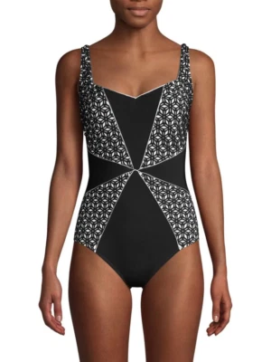 New Gottex One Piece Panel Black & White Swimsuit NWT $188 Sz 8 - Image 1 of 4