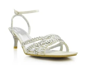 NEU DAMEN MITTELHOHER ABSATZ ABEND PARTY STRASS ELFENBEIN BRAUT SANDALEN BRAUTJUNGFERN S – 8 - Bild 1 von 5