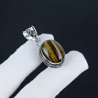 Di Tigre Occhio Gemma Stile Vintage 925 Pendente Argento Sterling Per Regali - Immagine 1 di 4
