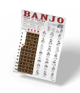 5 String Banjo Chord Poster Open C Tuning Chords Chart Plucky Backwoods Travel - Picture 1 of 5