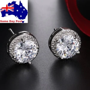Women's Crystal Zircon CZ Earing Stud Earrings 18K White Gold Plated Jewellery - Picture 1 of 5