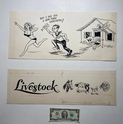 Vintage Original DIBUJADO A MANO DIBUJOS ANIMADOS/PUBLICIDAD BOLÍGRAFO TINTA OG'S 2X -FIRMADO Foto 1 de 4