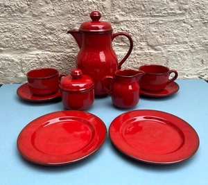 Villeroy Boch Vintage 80’s Rot Cordoba Kaffeekanne Tassen Deckel Zucker Sahnekännchen Set - Bild 1 von 23