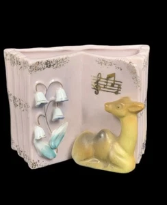 Hirsch / Kamel Rosa Keramik Übertopf Buch 3D Blumen Gold Musik Noten C2269 Vintage - Bild 1 von 13