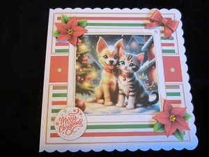 Nueva Tarjeta de Navidad Hecha a Mano - Lindo Gato Temático Tamaño 8" X 8" - Imagen 1 de 5