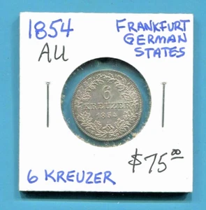 FRANKFURT AM MAIN - FANTASTIC HISTORICAL SILVER 6 KREUZER, 1854, KM# 350 - Picture 1 of 2