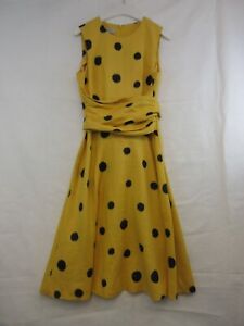 Hobbs Twitchell Dress Size 10 Yellow Polka Dot Floral Tie Wrap Midi Linen Flax