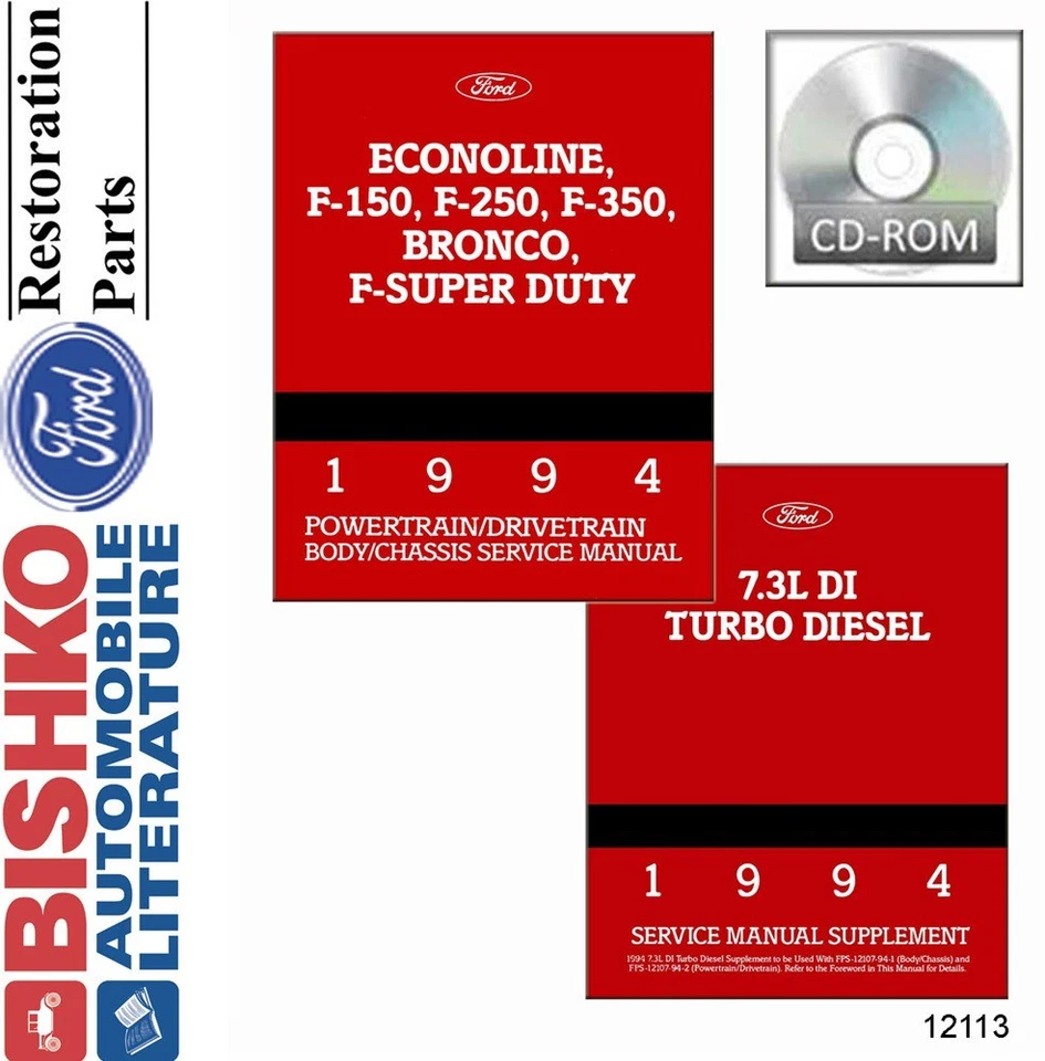 1994 Ford Econoline Bronco F150-F350 Pickup (w/Diesel Supplement) Shop Manual CD - Image 1 of 1