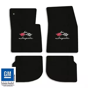1961-1962 Chevrolet Impala - Black Classic Loop Carpet Floor Mats - Flags Logo - Picture 1 of 12