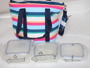Lock n Lock Lunch Box Set 3 Food Storage Containers Insulated Bag Tote Pink blue - Picture 1 of 5