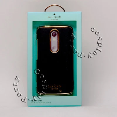 Kate Spade NY 包裹式保护壳 适用于摩托罗拉 DROID Turbo 2 Saffiano 皮革 BlacK 金色 — 第 1/4 张图片