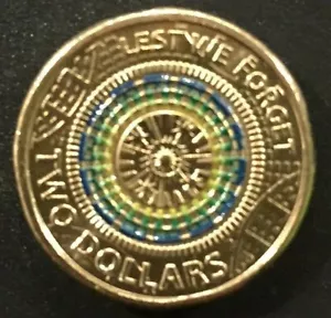Australian Two Dollar $2 coin 2017 - ANZAC Lest We Forget Blue Green🥇Rare cir - Bild 1 von 3