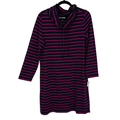 Talbots Casual Cowlneck Shift Dress Size Medium P Striped Kangaroo Pocket NWT - Image 1 of 4