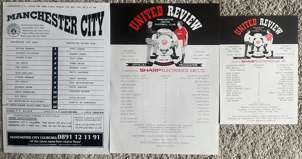 Manchester City v Manchester United Youth Cup Semi Finals 1990s X 3 - Image 1 of 1