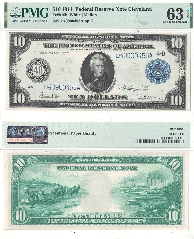 1914 $10 Federal Reserve Note Fr-919b PMG Choice CU-63 EPQ - Image 1 of 3