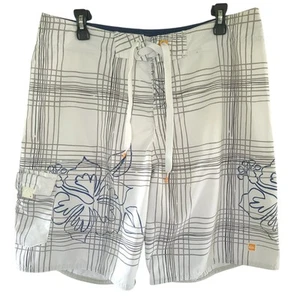 Costume da bagno Y2k Quicksilver Board Shorts taglia 34 bianco blu grigio a quadri floreale NUOVO - Foto 1 di 16