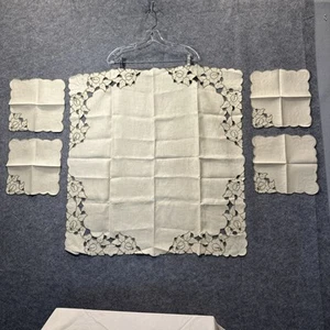 Vintage Set bestickte Bettwäsche Tischdecke & Servietten passende Schnörkelarbeit - Bild 1 von 23