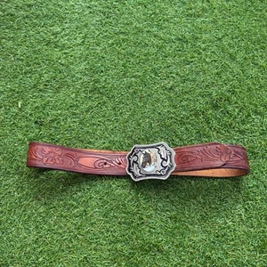 Vintage verzierter Ledergürtel Western Pferd Schnalle braun Blumen Cowboy Rodeo Größe 34 - Bild 1 von 7