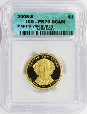 2008-S $1 Martin Van Buren Presidential Dollar ICG PR70DCAM - Image 1 of 4