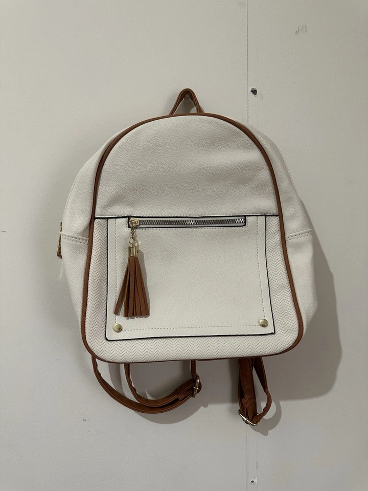 Montana West Beige Faux Leather Anti Theft Mini Backpack Purse - Image 1 of 4
