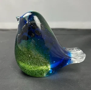 Mundgeblasener Kunstglas Vogel Briefbeschwerer Kobaltblau Grün Glitzer - Bild 1 von 8