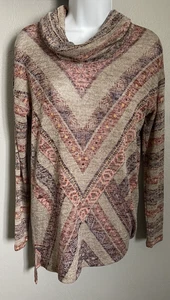 Derek Heart Knit Sweater Womens Medium Multi Color Long Sleeve Cowl Neck - Picture 1 of 9