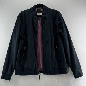 Marine Layer Dry Wax Rossland Bomber Jacket Mens M Canvas Coated Zip Dark Blue - Picture 1 of 15