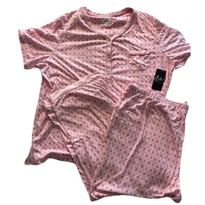 Aria Collection Pink Floral Pajama Set Women’s 100% Cotton Pockets Size 2X NWT - Image 1 of 4