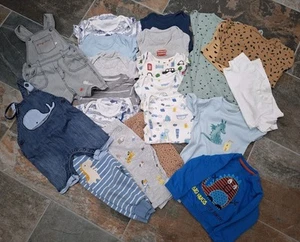 9-12 Months Boys Clothes Bundle, Bodysuits,Rompers,Trousers, Dungarees. 21 items - Picture 1 of 11