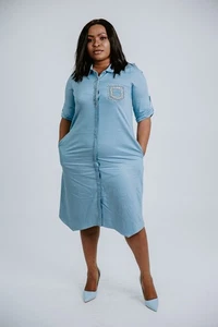 Vestido camisero azul claro para mujer talla única 10-16 bolsillo con cuentas dobladillo irregular - Imagen 1 de 7