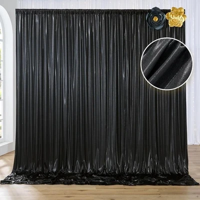 "10x10 ft Black Sequin Backdrop Curtain Panels for Parties, Wrinkle Free Glitt.. - Image 1 of 4