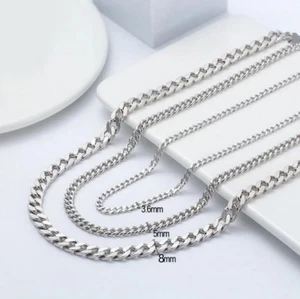 Cadena de eslabones cubanos Italia de plata de ley 925 (5 mm/8 mm) talla diamante (20", 24") - Imagen 1 de 4